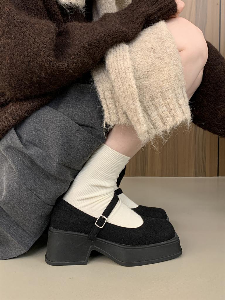 Fashion Thick Bottom Platform Ladies High Heels Elegant Square Toe Mary Jane Mules For Women Warm Pumps French Elegant Dress Boat Shoes
