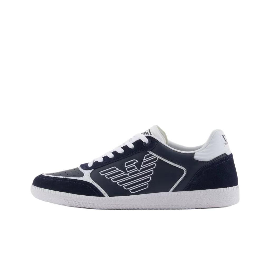 Emporio Armani EA7 Leather Low-Top Sneakers With Eagle Logo Unisex Sneakers Navy-Blue 7X000405AF19826MZ069