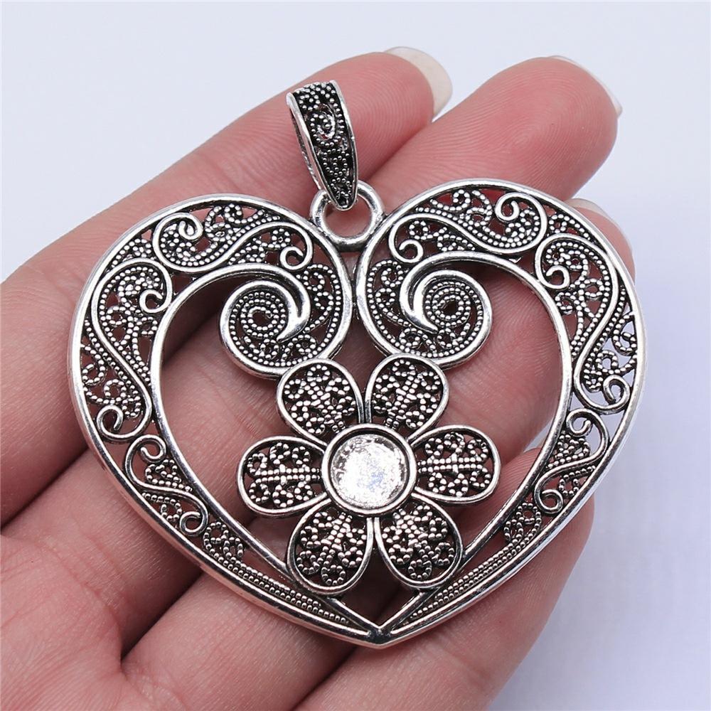 1pcs Big Size Hollow Flower Heart Pendant For Necklace Making DIY Handmade Craft Pendant Jewelry Making