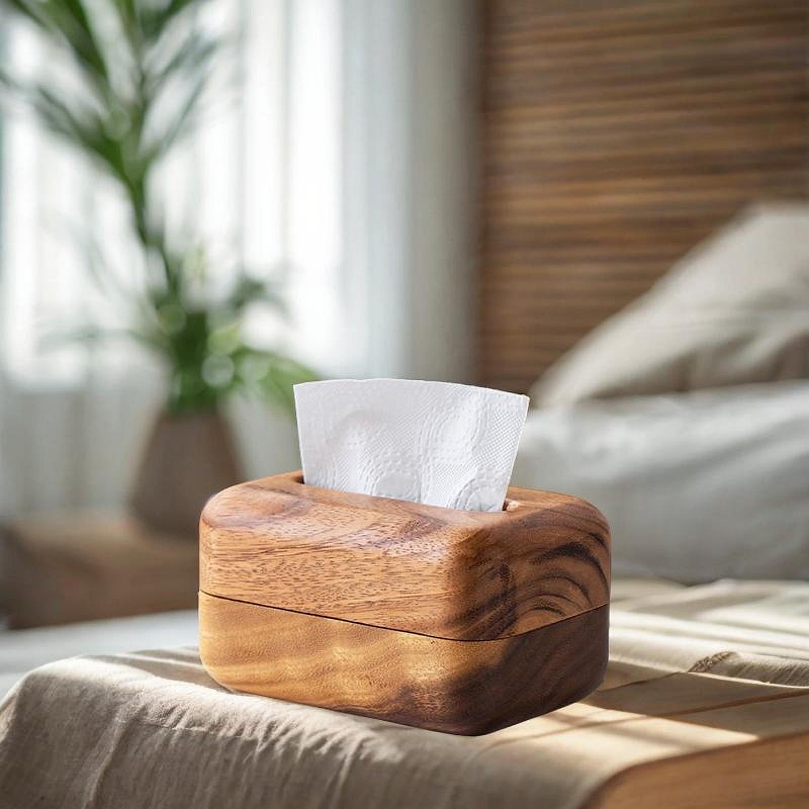 Wood Tissue Box Cover Modern Napkin Dispenser Decorative Tissue Dispenser for Office Dresser Dining Room Bathroom Tabletop
