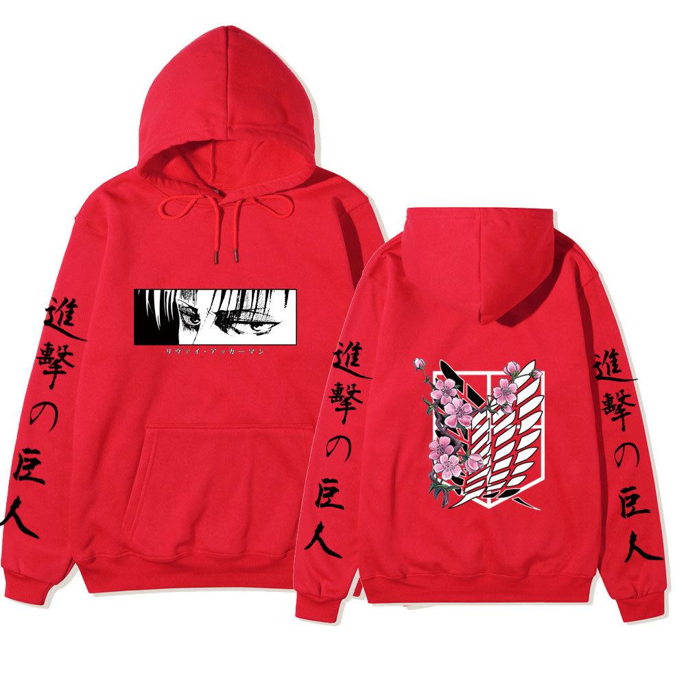 Attack on Titan Levi Ackerman Hoodie, Wings of Freedom Cherry Blossom Printed Pullover Hooded Sweatshirt Casual Long Sleeve Hoodie