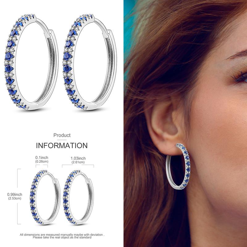 Boucles d'Oreilles Créoles en Argent 925 Zircon Coloré Boucles d'Oreilles Créoles Pavées Pour Femmes Filles Bijoux Cadeau