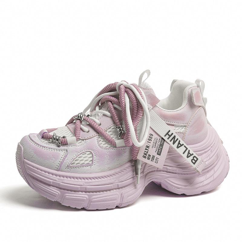 

Модная спортивная обувь на шнуровке, женская весенняя новинка, повседневная спортивная обувь на платформе-маффине, немного увеличивающая рост 35 фиолетовый