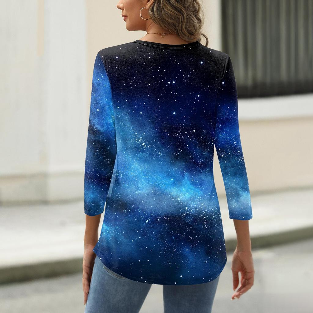 Damen T-Shirt Print 3/4 Ärmel Alltagsmode Wochenende Basic Rundhals Normales Oberteil