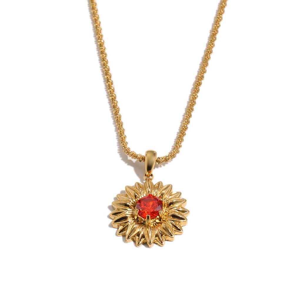 Vintage Stainless Steel Sunflower Pendant Necklace for Women Delicate 18K Gold Plated Zircon Flower Charm Necklaces Boho Jewelry