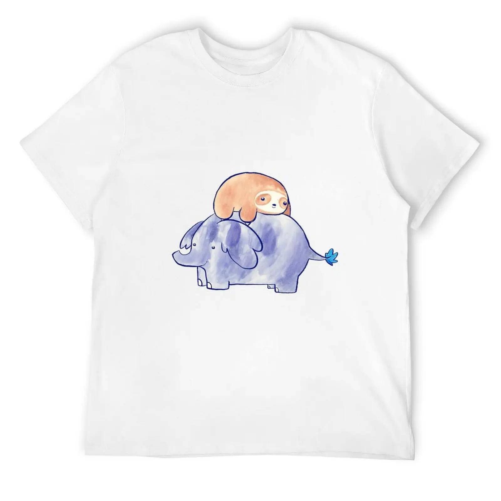 

Футболка с акварелью «Маленький ленивец и слон», мужские графические футболки с рисунками из аниме-фигурок S белый