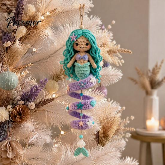 Padrão Fácil de Animais de Crochê Tema Oceano Kit Espiral, Artesanato Decorativo DIY, Conjunto de Tricô de Animais Marinhos Montagem Ornamento Pendurado para Árvore de Natal