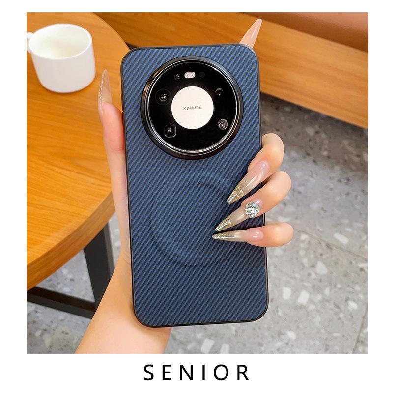 Carbon Fiber Magnetic Phone Case for Huawei Mate80RS - Soft Armor Design with Large Hole & Leather Texture for Honor 600Pro