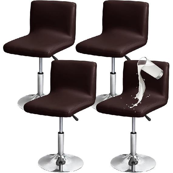 Gollense Stretch Bar Stool Covers with Backs, 4 Pack Waterproof PU Leather Pub Counter Dining Chair Covers, Square Swivel Barstool Seat Slipcover