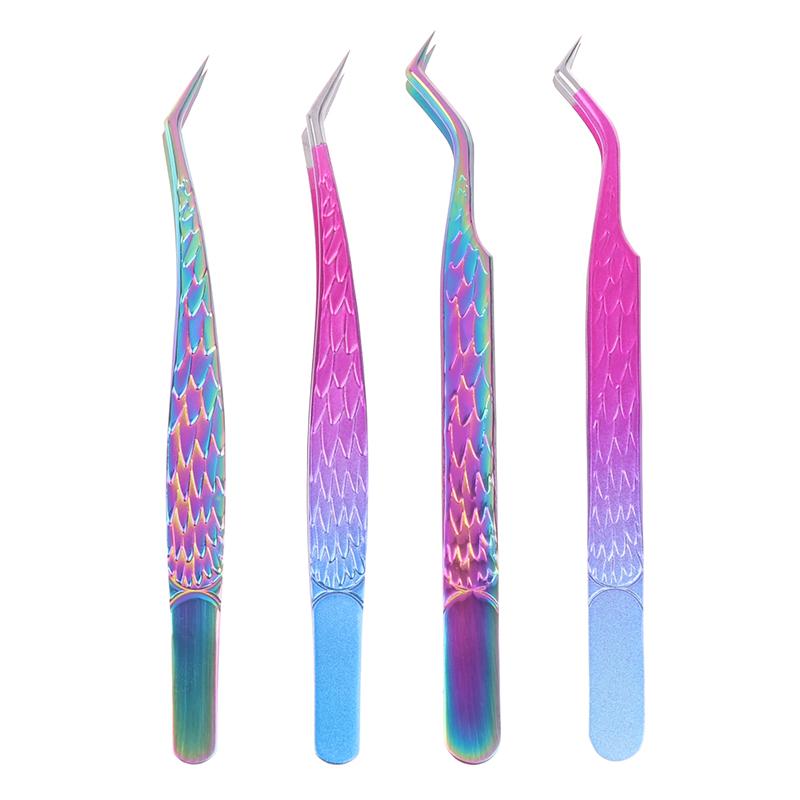 Tweezers For Eyelash Extension Colorful Stainless Steel Superhard Tweezers High Precision Anti-Static Makeup Tweezers