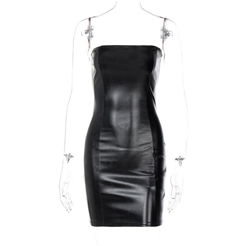

Женское платье без бретелек с открытыми плечами из искусственной кожи, сексуальное платье, вечернее клубное платье, пляжные уличные платья, лето M чёрный