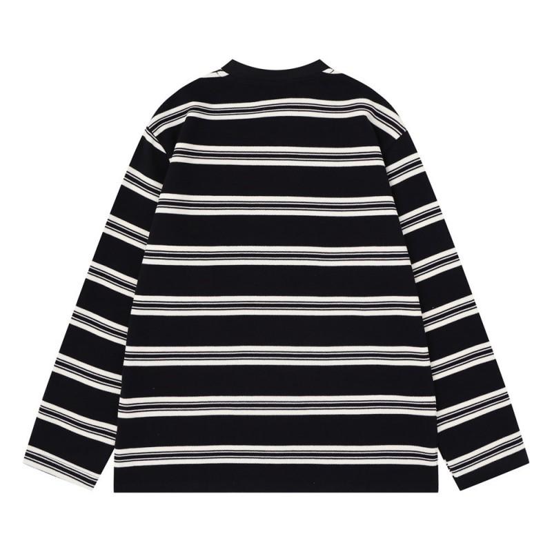 Mens Striped Color Block Long Sleeve T Shirt Loose Fit Casual Street Style
