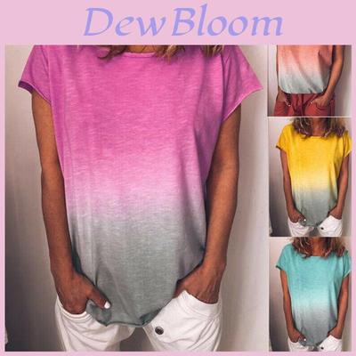 Stylish Women's Summer Short Sleeve Gradient Plus Size Casual Beach T-shirt Blouse For Effortless Fashion