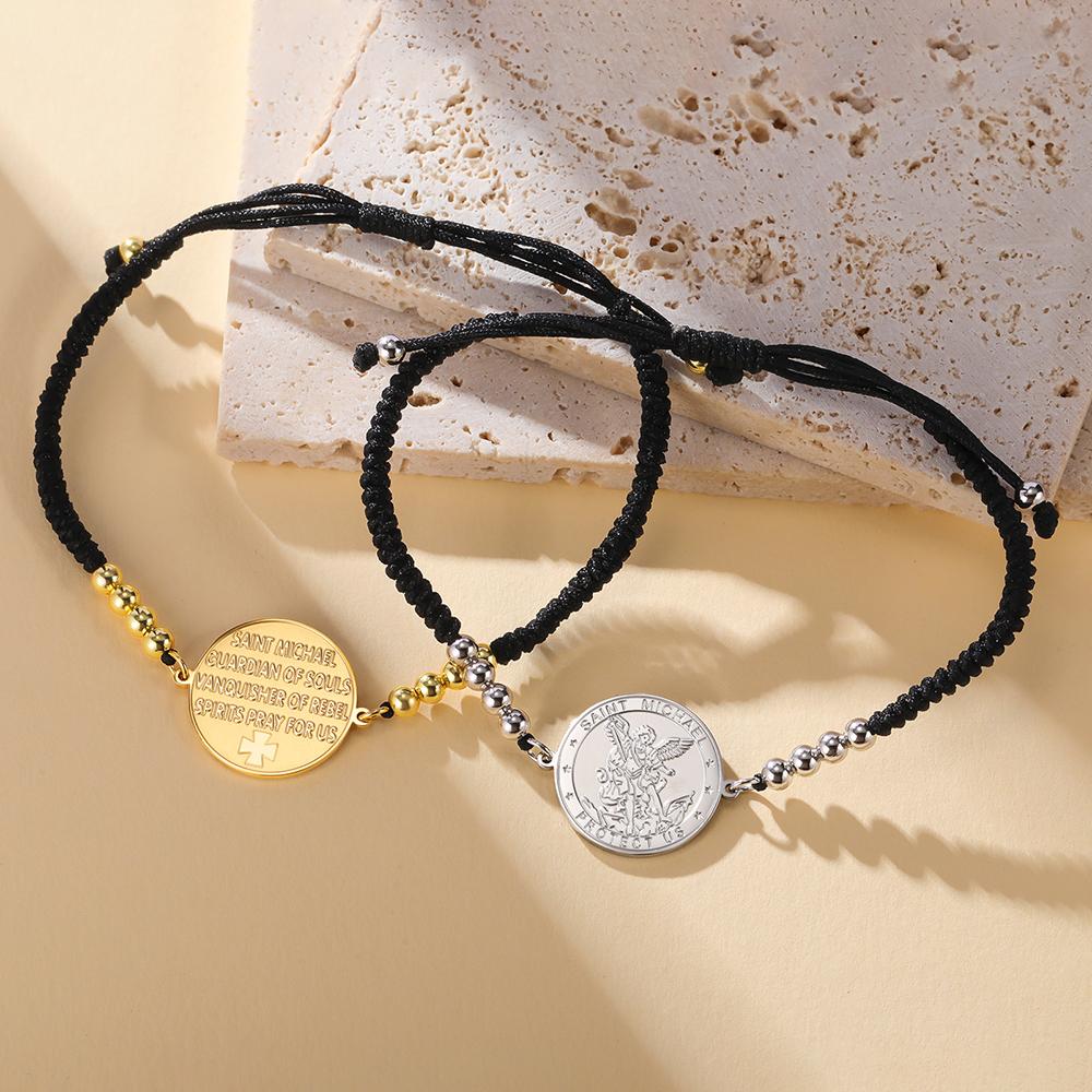 Dawapara Archangel Saint Michael Bracelet Double Sides Carved Charm Protect Us Prayer Amulet Stainless Steel Jewelry