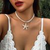 Fashion Exaggerated Large Starfish Pendant Necklace for Women Girls Boho Summer Beach White Rope Chain Choker Party Jewelry Gift