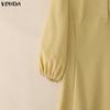 VONDA Elegant Women Lapel Neck Long Puff Sleeve Casual Office Dress