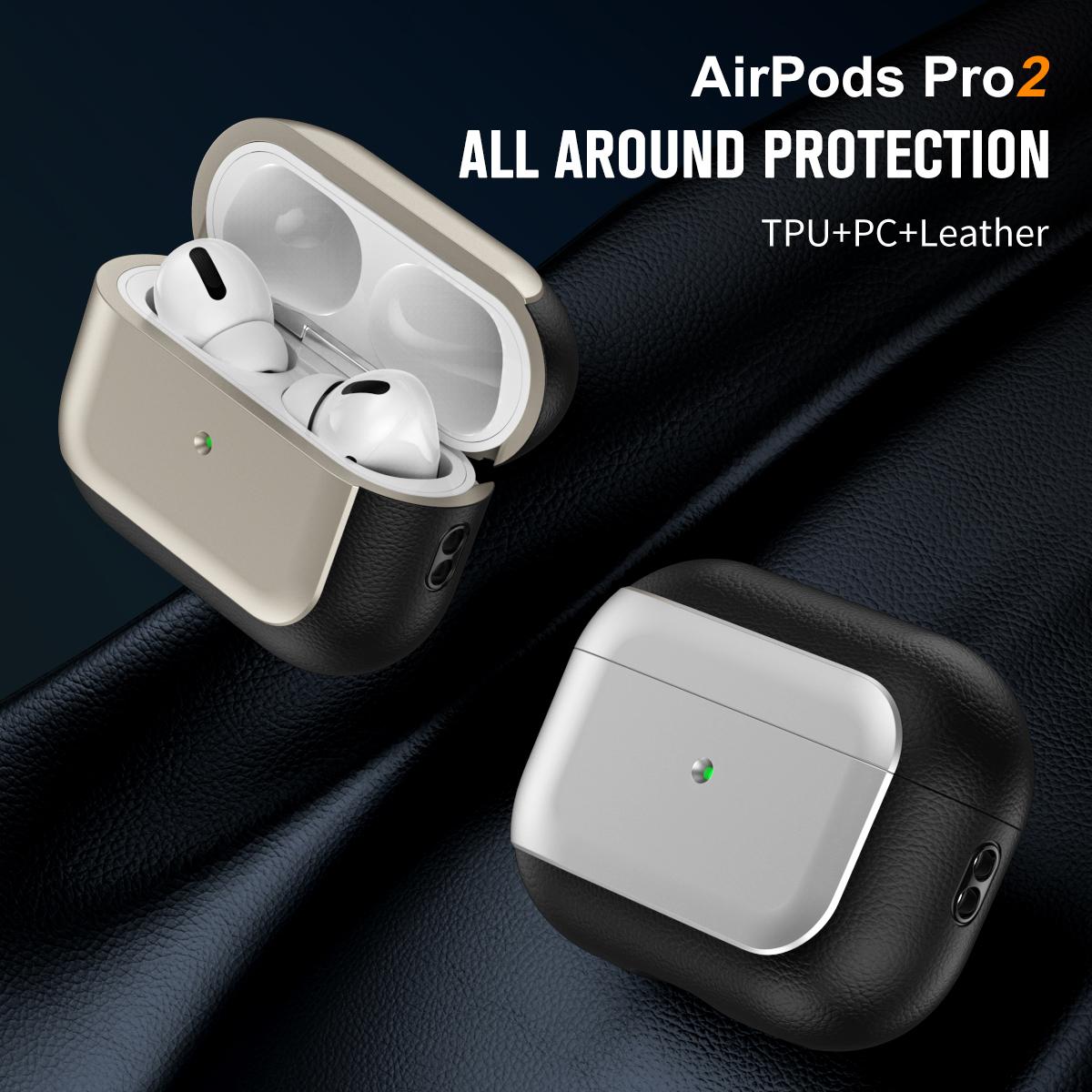 

For AirPods Pro 2 TPU Case Litchi Texture Fall Prevention Earphone Cover with Lanyard Silver