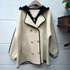 Women Fall Hooded Double-breasted Outwear Vintage Korean Oversized Jackets Tops