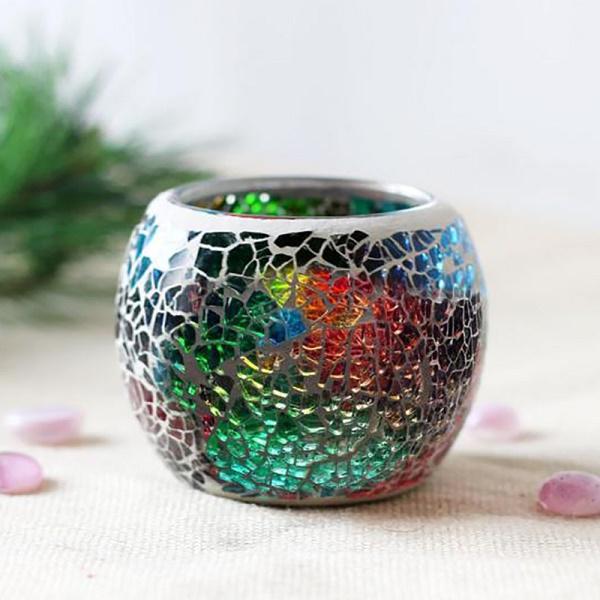 Mosaic Glass Candlestick Wishing Candle Tea Light Holder Dinner Wedding Tabletop Decoration