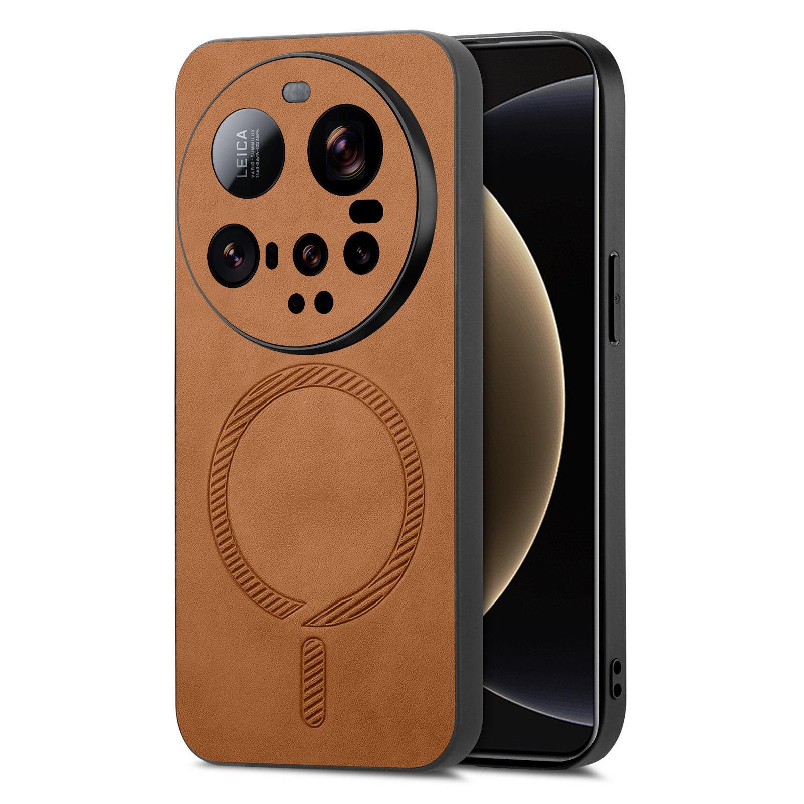 

For Xiaomi 15 Ultra Leather Back Case Compatible with MagSafe Skin-touch Phone Cover Brown