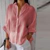 Women's Spring Cotton Linen Back Tie Design Shirt Polo Neck Single Breasted Women's Loose Casual Blouses Commute Daily Style
