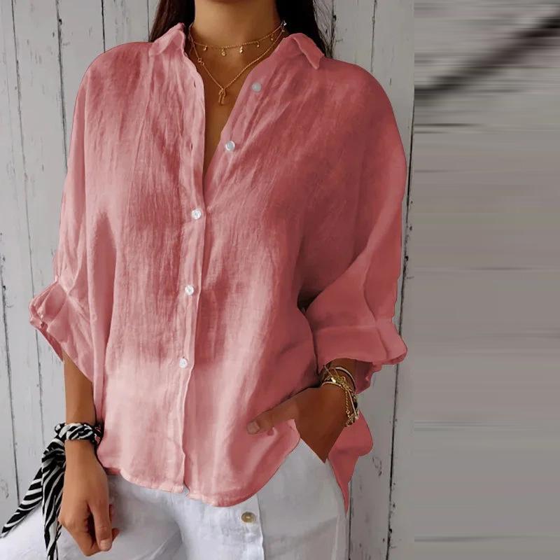 

Женская весенняя рубашка из хлопка и льна с завязками на спине, однобортная рубашка с воротником-поло, женские свободные повседневные блузки для ежедневных поездок на работу 5XL розовый