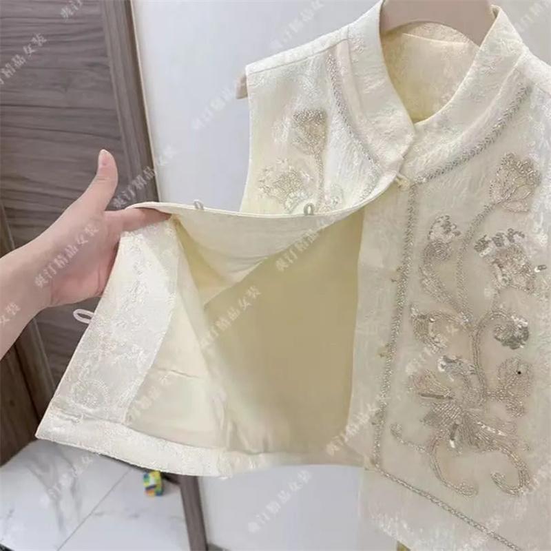 Women's Dingzhu Chinese Style Sequin Vest Summer Top Heavy Industry Embroidery Early Spring Chinese Style Top