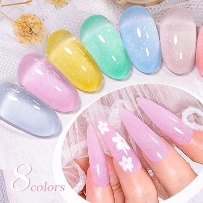 MEET ACROSS 8 ml schimmerndes Nagelgel, nacktes Rosa, blaues Glitzer-Pailletten, Regenbogen-schimmerndes Glitzer-Gel-Nagellack zum Einweichen, UV-Gel-Lack