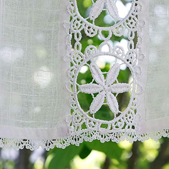 Sunny day fabric Patrice Cafe 120cm wide x 30cm White Short Length Curtain, long, Lace,