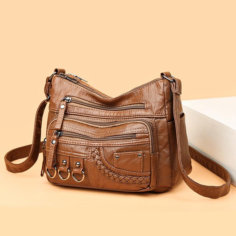 Přeshraniční módní a lehká kabelka pro ženy středního věku s velkou kapacitou, vícevrstvá kabelka přes rameno z měkké kůže s texturou