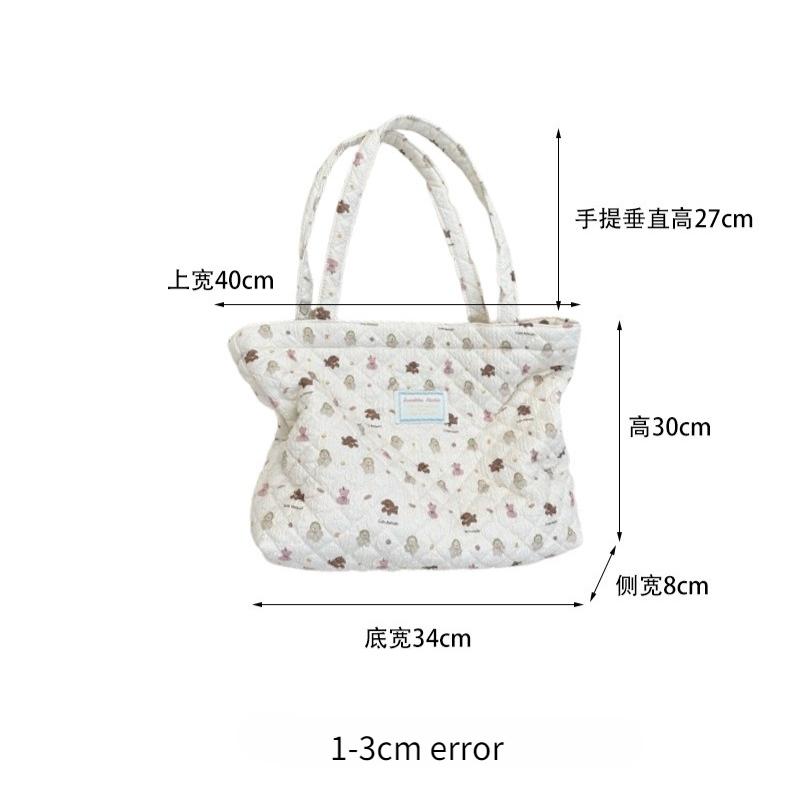 Cartoon Print Women Quilted Shoulder Bags Cute Floral Large Capacity Ladies Shopper Bags Portable Female Clutch Purse Handbags