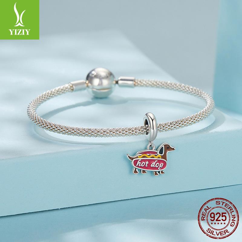 Dachshund Pendant S925 Silver Beaded Source Factory Diy Bracelet Accessories Beaded Jewelry