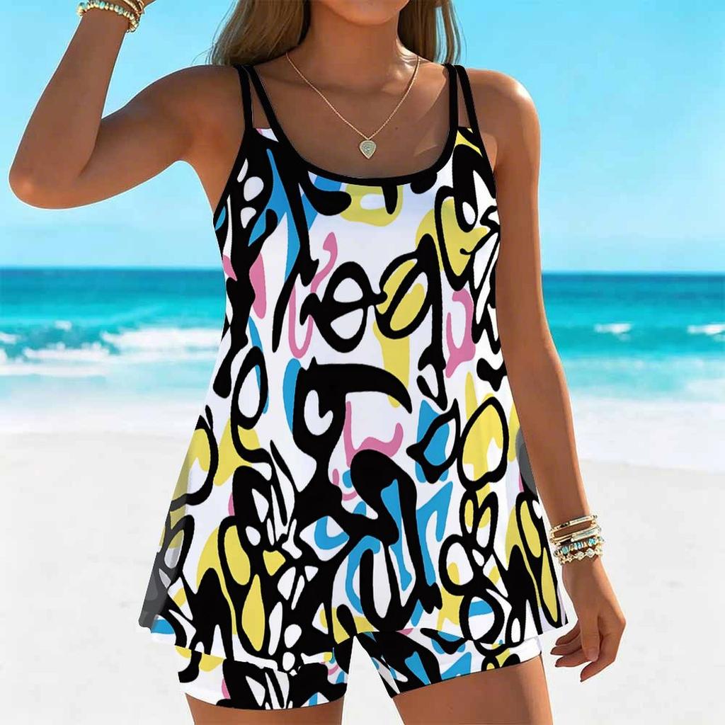 Women's Swimwear Tankini 2 Piece Swimsuit Bubble Fluid Pattern Vacation Bathing Suits