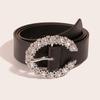 Stylish Black And Brown Rhinestone Buckle Pu Belt For Women Fashion Accessory