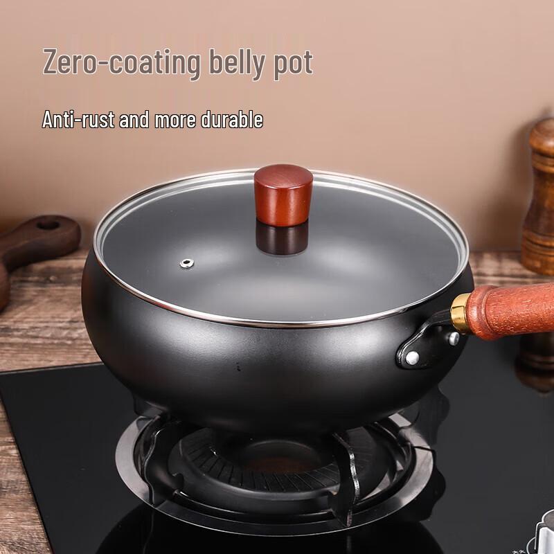 Le Qian Chu 24cm Fine Iron Non-stick Wok with Glass Lid