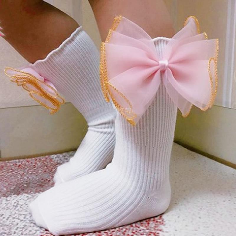 Girls Black Calf Socks Cute Bowknot Pearl Decor Combed Cotton Comfortable Toddler Baby Socks