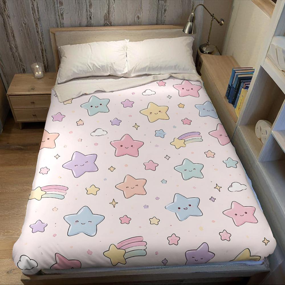 Pastel Star Rainbow Flannel Blanket Warm Soft Halloween Christmas Couch Warm Cozy Decorative Decor Gift for All Season