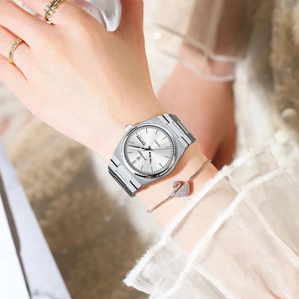 Fashion Quartz Ladies Watch Stainless Steel Date Week Woman's Wristwatch Waterproof Luminous Business Watches For Men Couples