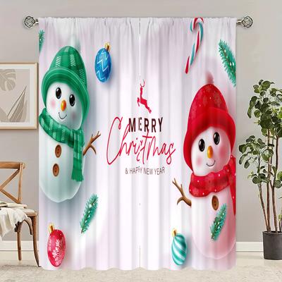 2 parça - Kış Noel dekorasyonu Noel Kardan Adamı desenli perde yatak odası, oturma odası, çalışma odası, özel alan için
