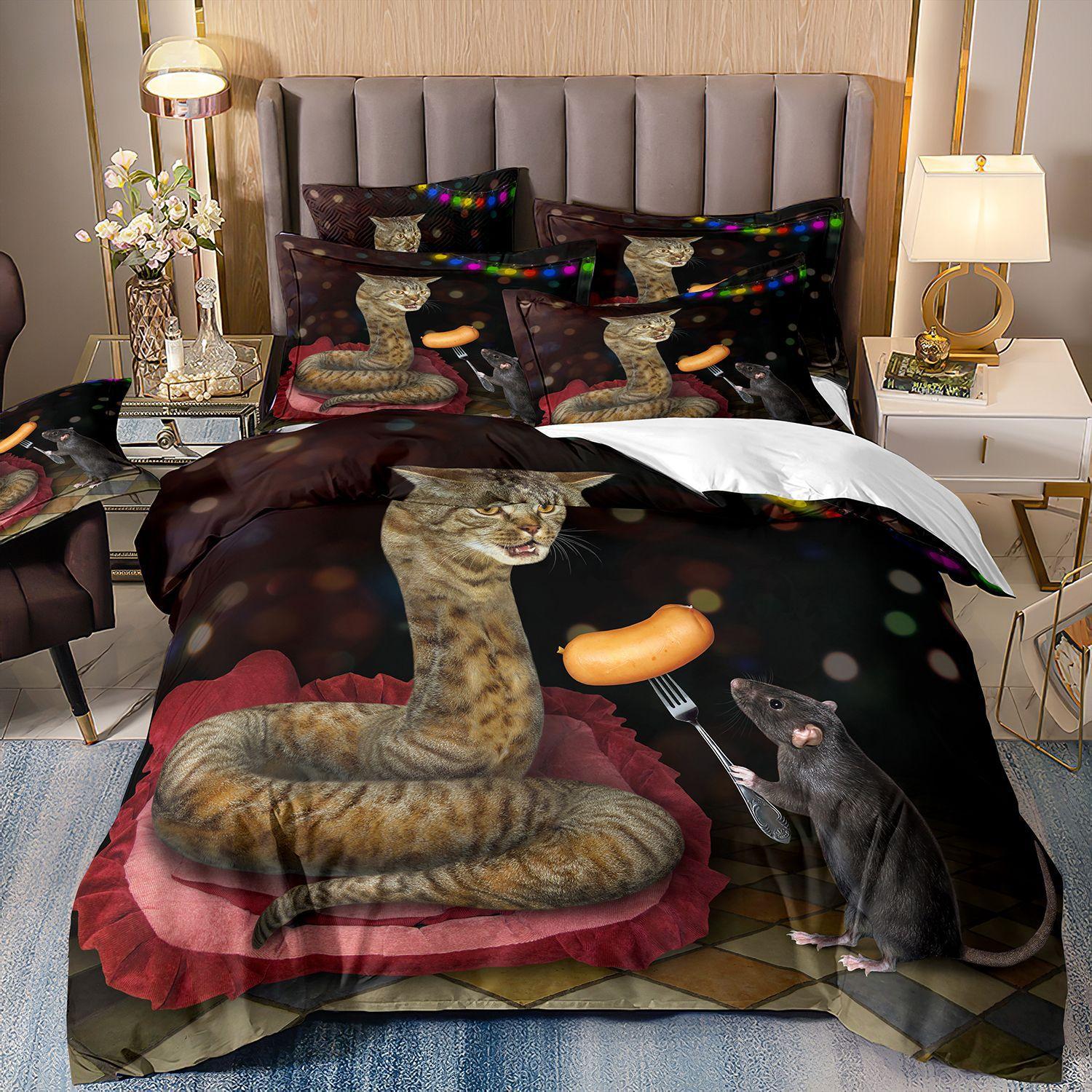 

3D Цифровая печать Пододеяльник Наволочка Набор из трех предметов Милое животное Кот cover 70 * 133 and 50 * 75 * 1