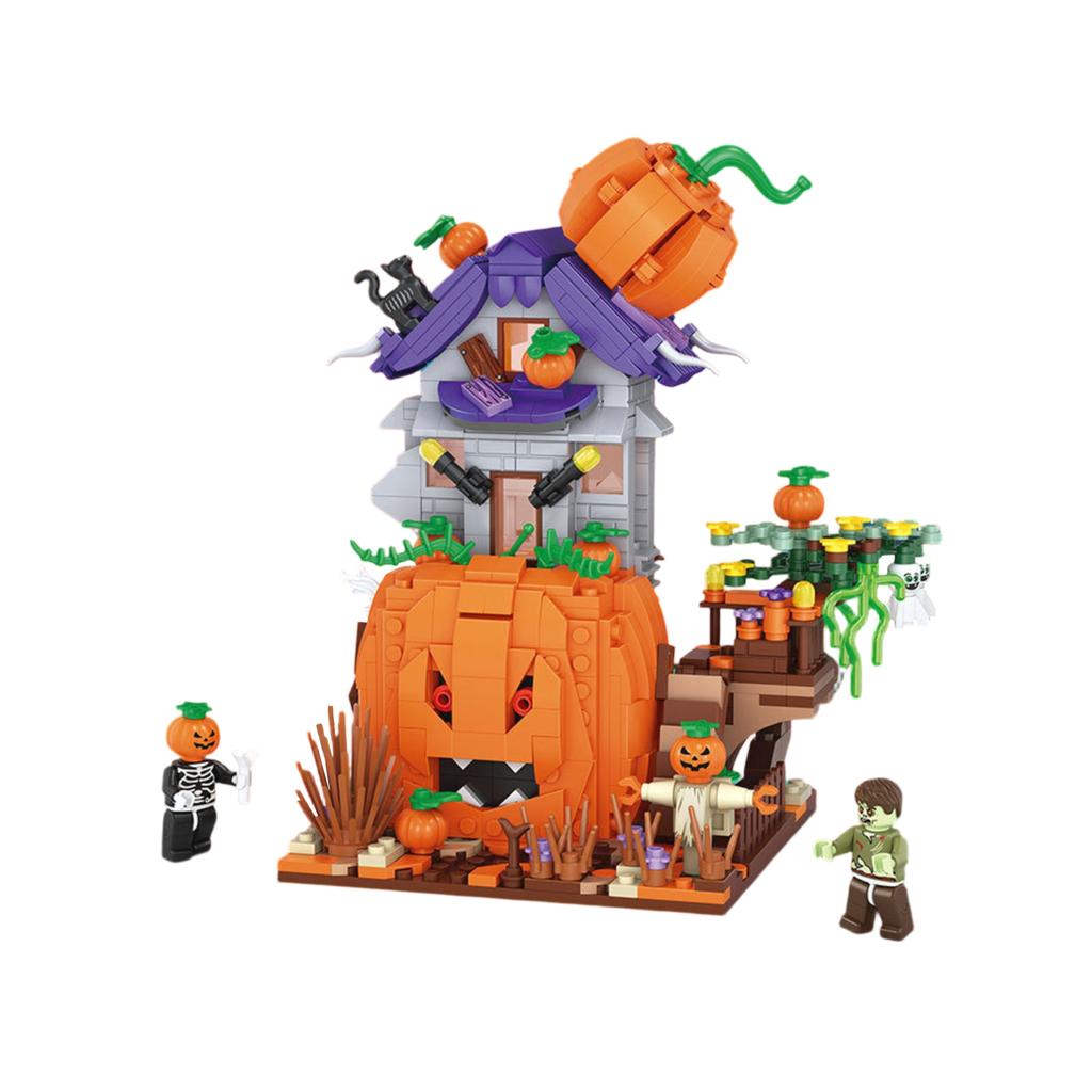 Halloween House Travel Pumpkin Carriage Haunted House Building BlocksSmall ParticleAssembly Toys