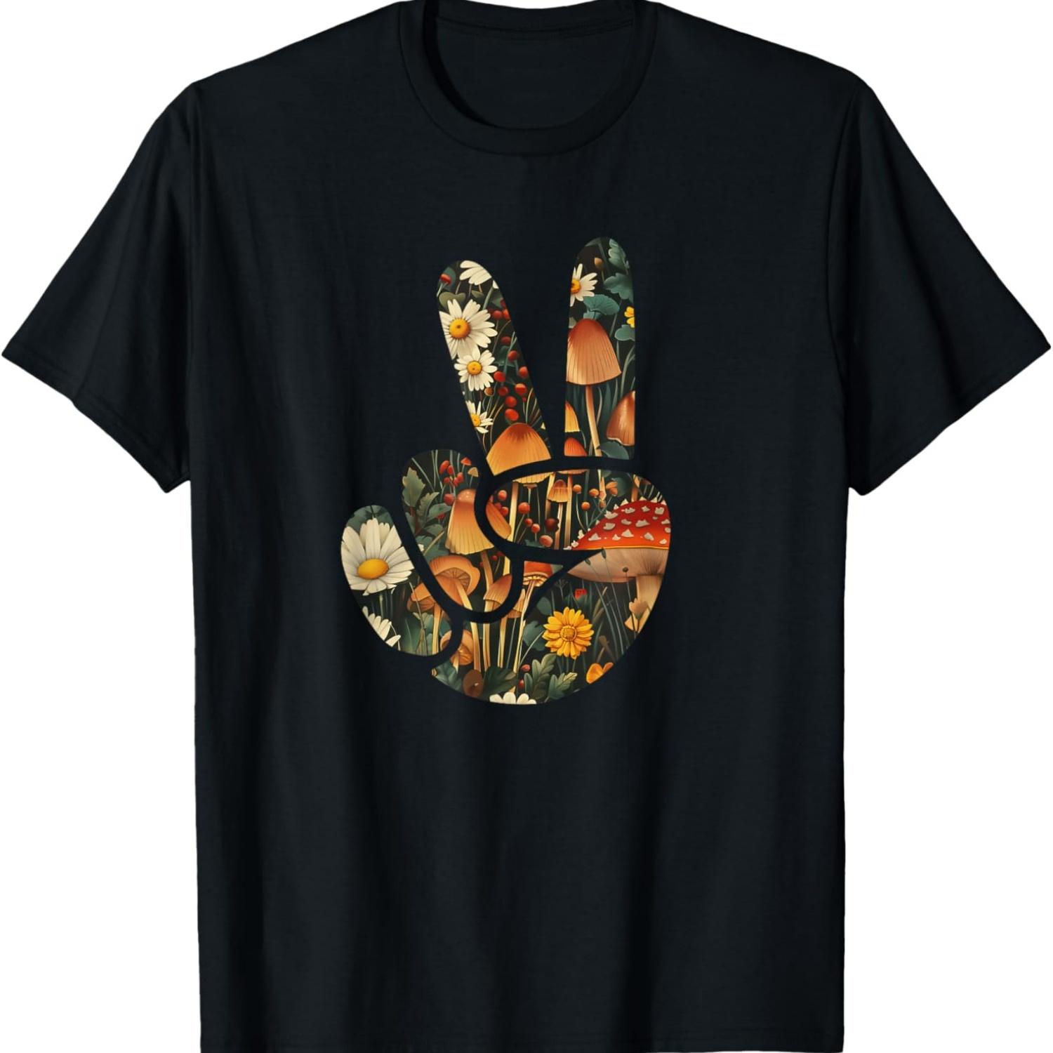 

Natural Silhouette Forest Meadow Cottagecore Peace Sign Hand T-Shirt(17) S чёрный