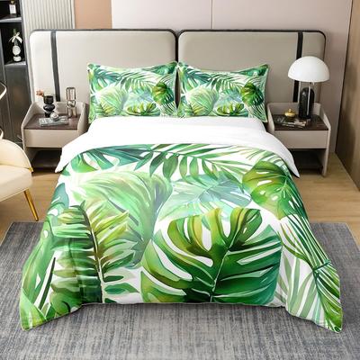 Housse de couette bohème vert foncé Ensemble de literie tropicale botanique Couvertures de couette style Mid Century feuilles de palmier abstraites Décoration de chambre à coucher Plante