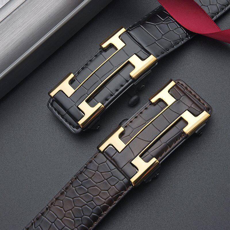 Men's Crocodile Pattern Cowhide Automatic Buckle Belt