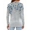 Women's Fashion Casual Slit Hem Round Neck Long Sleeve Loose Printed T-Shirt Ladies Top