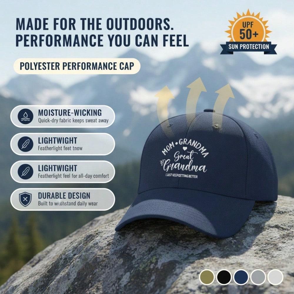 Grandma Baseball Cap - Letter "JUST KEEP GETTING BETTER" Print Adjustable Soft Fabric Casual Daily Wear Baseball Hat For Mother's Day Gift