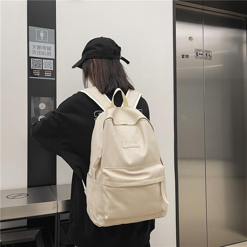 Letter Pattern Aiwe Leather Backpack Solid Color Schoolbag Gifts Breathable