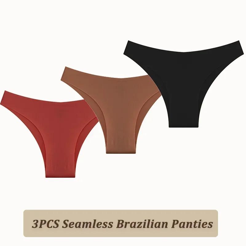 3PCS Women Seamless Brazilian Panties Ultra-thin Maillard Panties Ice Silk Underwear Sexy Panty Low Waist G-string Female Solid