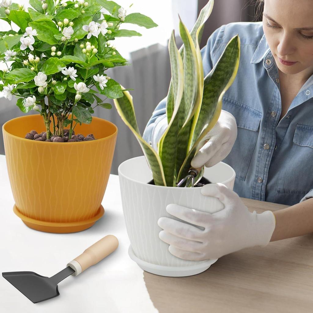 Pack of 5 6 Inch Plastic Flower Pots for Indoor & Outdoor Terrace,Garden Plants Decorative Planters with Drainage Holes & Matching Saucers Durable