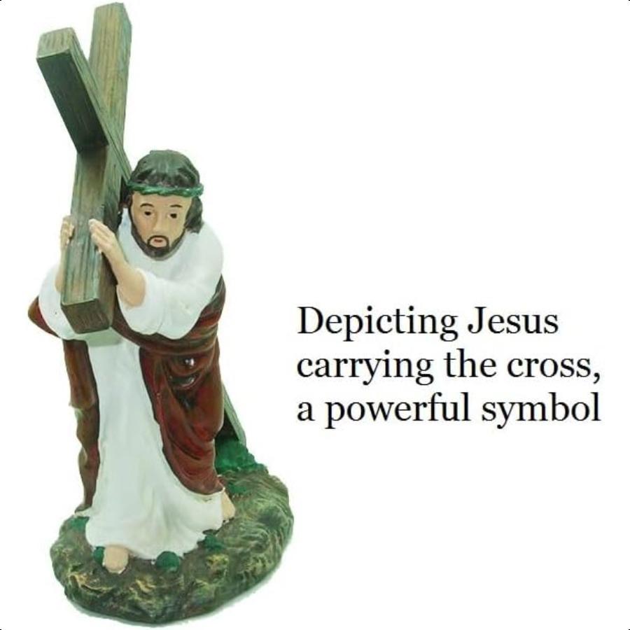 Jesus Carrying The Cross Jesus Resin Figurine Inspirational LWH 7x4x8 Inch Large Size Jesus Carrying Cross Figurine White